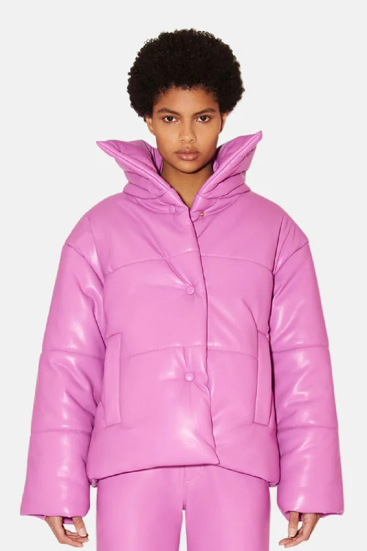 Hide Puffer Coat Super Pink Boat Neck Jacket Square Neck Jacket One-Shoulder Jacket