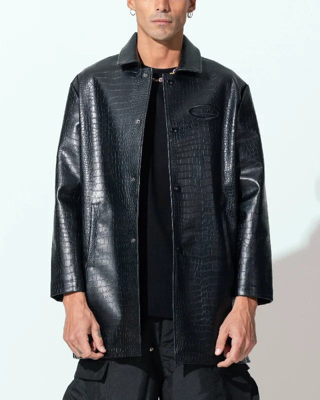 Loiter Atmosphere Trench Coat Black Square Neck One-Shoulder Off-the-Shoulder