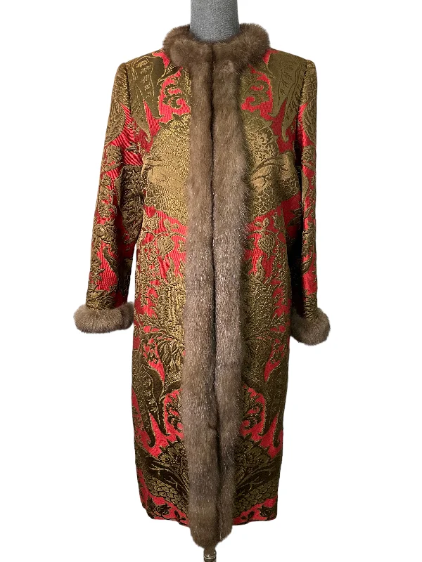 Bill Blass Red And Gold Coat With Fur Size M Houndstooth Coat Plaid Coat Tartan Coat Bill Blass Red And Gold Coat With Fur Size M Houndstooth Coat Plaid Coat Tartan Coat