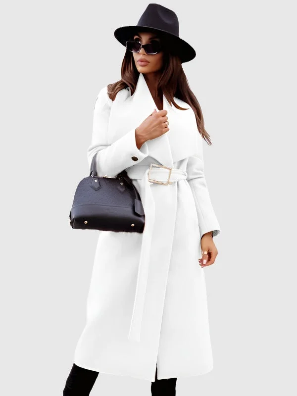 Women's Casual Long Sleeve Button-up V-neck Woolen Coat Wool Cashmere Tweed