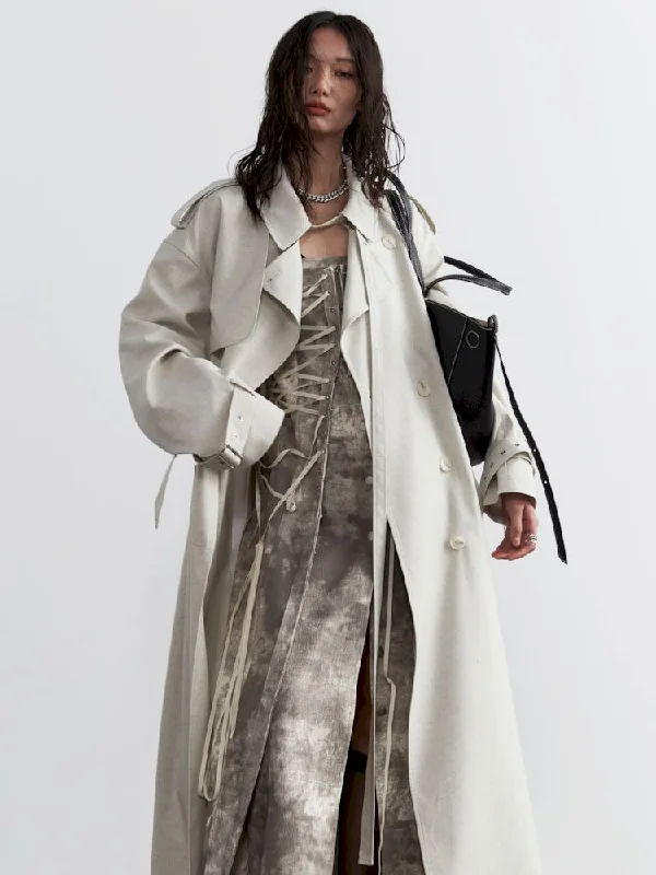 Tie Trim Genderless Long Trench Coat【s0000007269】 Tailored Straight A-Line