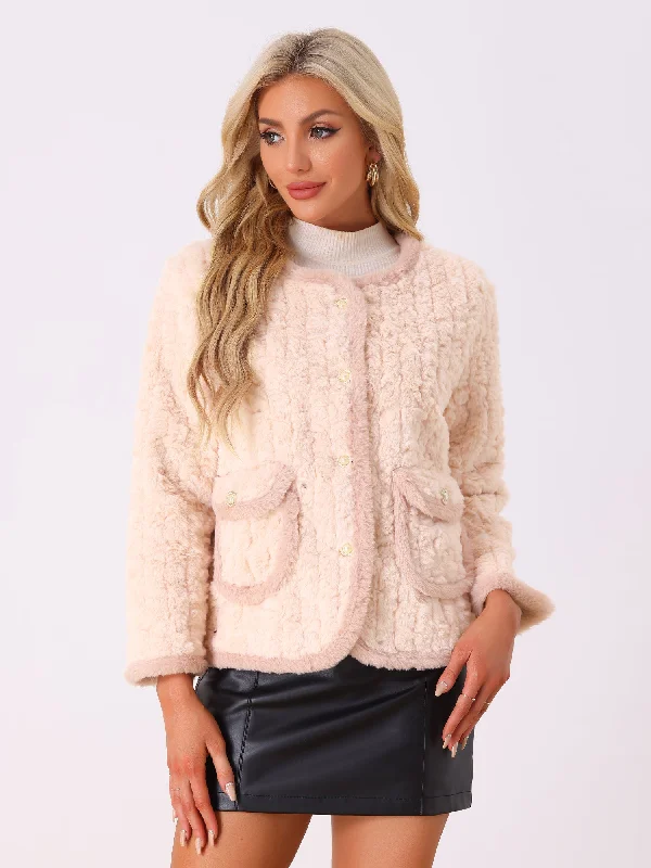 Single Breasted Long Sleeve Warm Faux Fur Coats Faux Fur Real Fur Shearling