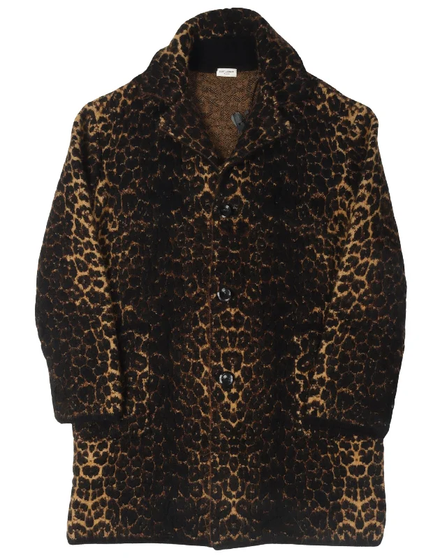 Jacquard Knit Leopard Pattern Coat Faux Fur Real Fur Shearling