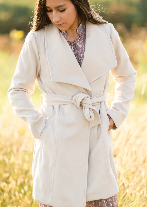 Beige Collared Belted Fleece Coat - FINAL SALE Quilted Jacket Anorak Windbreaker