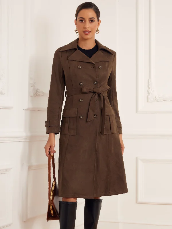 Faux Suede Notched Lapel Double Breasted Belted Long Sleeve Trench Coat Blazer Duffle Coat Pea Coat Faux Suede Notched Lapel Double Breasted Belted Long Sleeve Trench Coat Blazer Duffle Coat Pea Coat