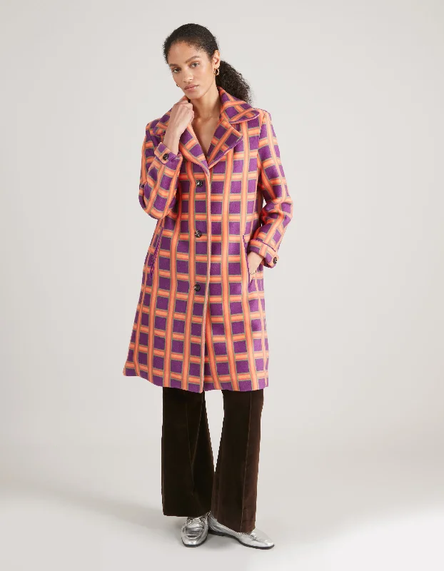 Nandi Purple Tartan Print Cashmere And Wool Coat Parka Down Jacket Wool Coat