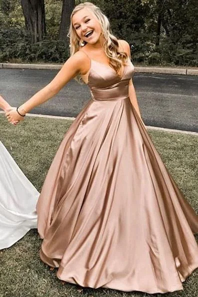 Simple A Line Spaghetti Straps V Neck Prom Dresses with Pockets, Backless Long Dance Dress STI15384 Simple A Line Spaghetti Straps V Neck Prom Dresses with Pockets, Backless Long Dance Dress STI15384