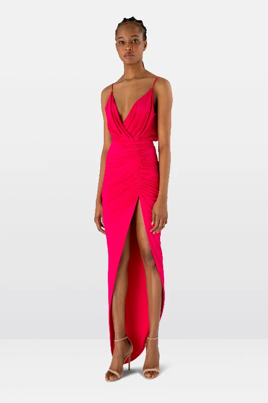 Geranium Jersey Ruched Split Dress