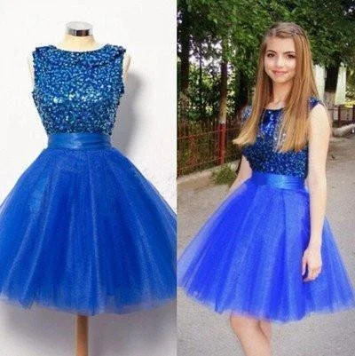 Royal Blue Short Tulle Sleeveless Prom Dress A-line Prom Dresses prom dress for girls Royal Blue Short Tulle Sleeveless Prom Dress A-line Prom Dresses prom dress for girls