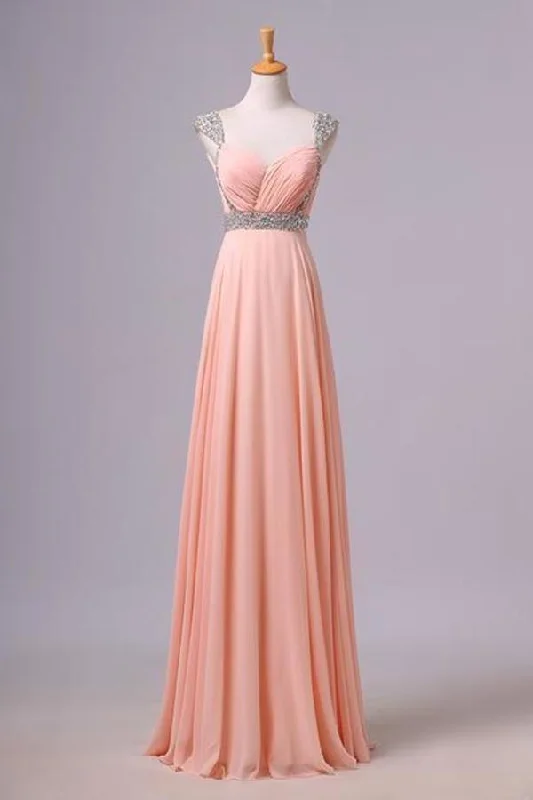 Simple Prom Dresses With Cap Sleeves A-Line V-Neck Floor-Length Chiffon PFPPGQFD