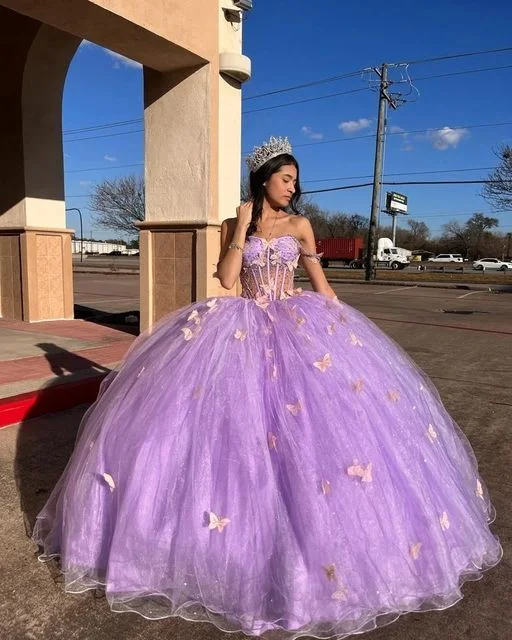 Glamorous Purple Tulle Princess Dress With Butterflies,Ball Gown,Sweet 16 Dress Y5463 Glamorous Purple Tulle Princess Dress With Butterflies,Ball Gown,Sweet 16 Dress Y5463