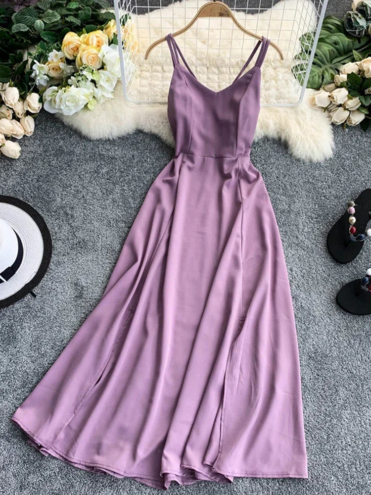 Znbbw Women's Holiday Long Dress Cross Sling Backless Solid Color Dress Beach Style Sexy Split Swing Dress Women Purple Dreess GD356 Znbbw Women's Holiday Long Dress Cross Sling Backless Solid Color Dress Beach Style Sexy Split Swing Dress Women Purple Dreess GD356