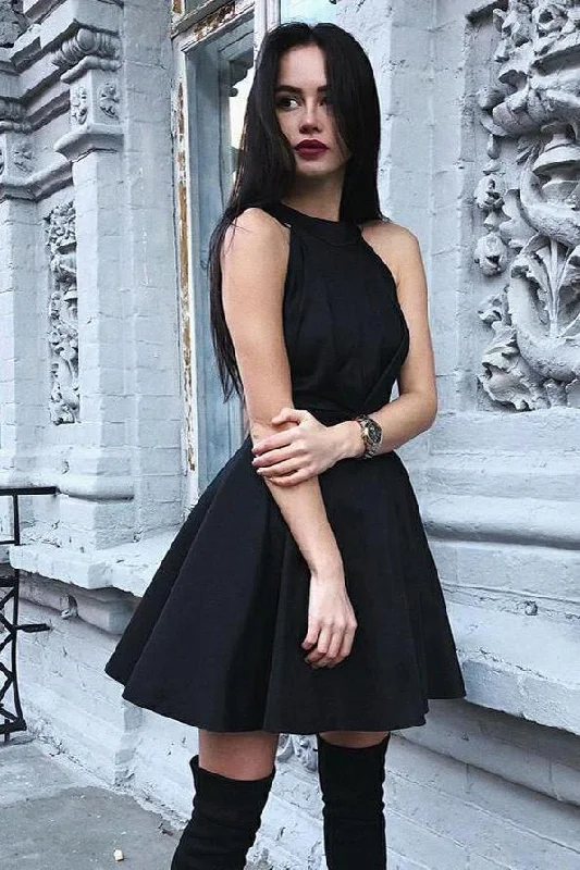 Little Black Halter Open Back Homecoming Dresses Under 100 Cute Short Prom Dresses
