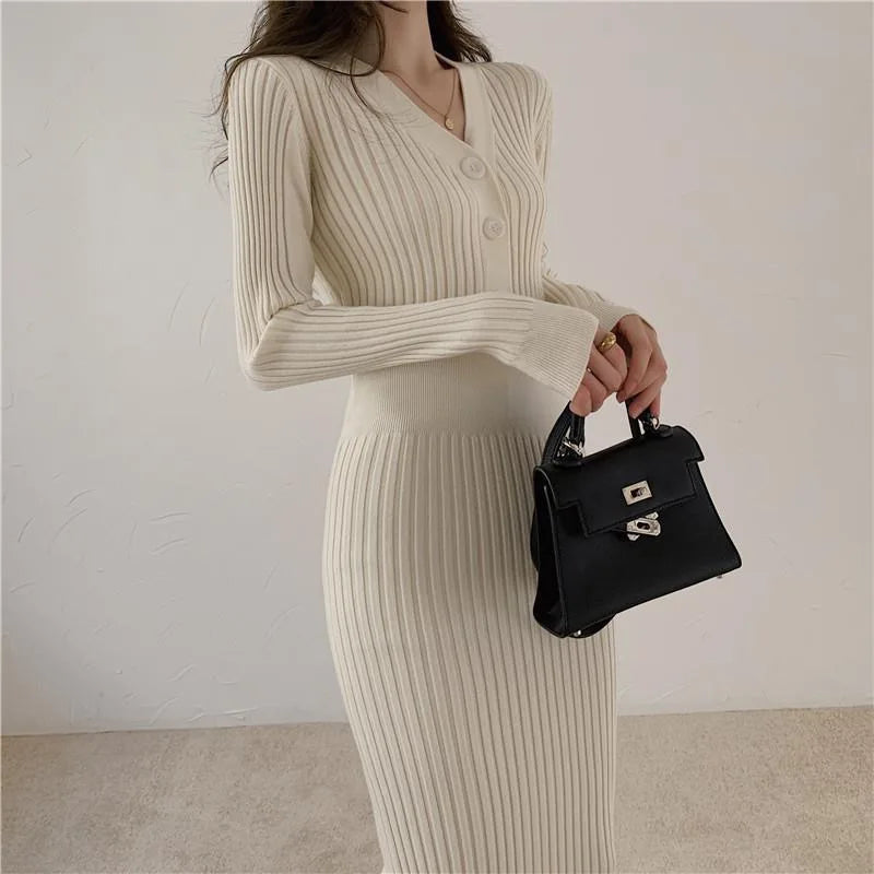 Winter Slim Women Long Dress V Neck Sexy High Waist Knitted Long Sleeve Solid Color Outwear Sexy Women Dress Fashion Winter Slim Women Long Dress V Neck Sexy High Waist Knitted Long Sleeve Solid Color Outwear Sexy Women Dress Fashion