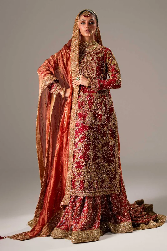 Red Pakistani Bridal Dress in Kameez and Gharara Style