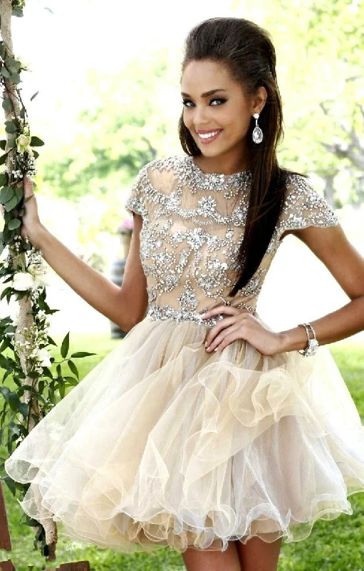 Homecoming dress Short Charming Prom Dress Cap Sleeves Backless Prom Dress