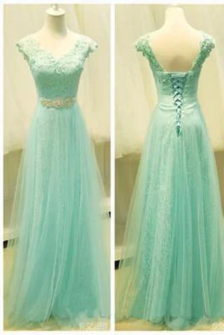 Mint Lace Cap Sleeve Sweetheart Lace up A-Line Tulle Green Floor-Length Prom Dresses Mint Lace Cap Sleeve Sweetheart Lace up A-Line Tulle Green Floor-Length Prom Dresses