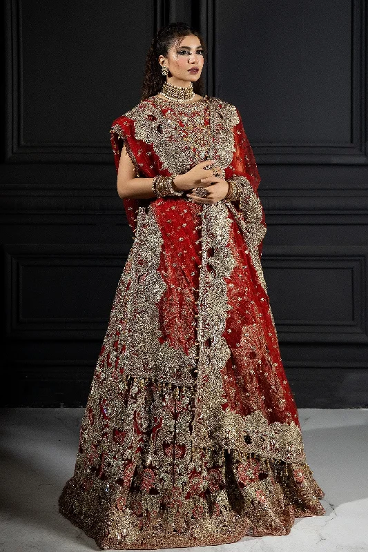 Red Pakistani Bridal Dress in Gown and Dupatta Style