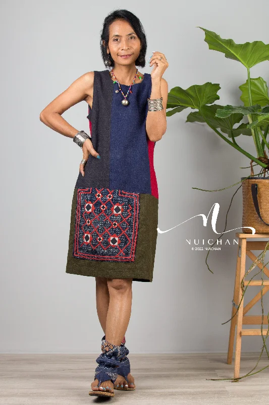 Short sleeveless patchwork dress