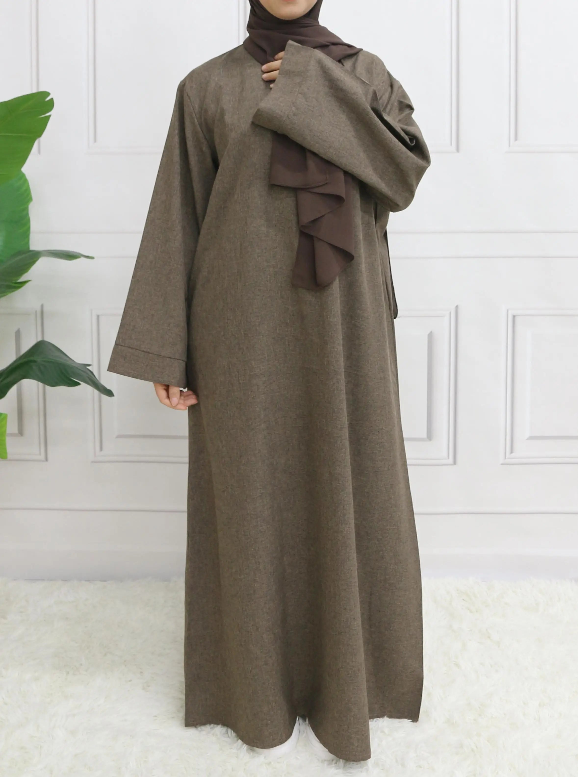 Getadme Modest Closed Plain Long Sleeve Abaya Without Hijab With Belt Basic Islamic Eid Clothes Dress Getadme Modest Closed Plain Long Sleeve Abaya Without Hijab With Belt Basic Islamic Eid Clothes Dress