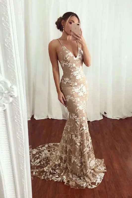Sexy Mermaid V Neck Lace Appliques Long Prom Dresses Spaghetti Straps Formal STIPJE6FLPT Sexy Mermaid V Neck Lace Appliques Long Prom Dresses Spaghetti Straps Formal STIPJE6FLPT