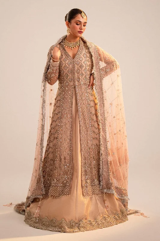Pink Pakistani Bridal Dress in Open Gown Lehenga Style