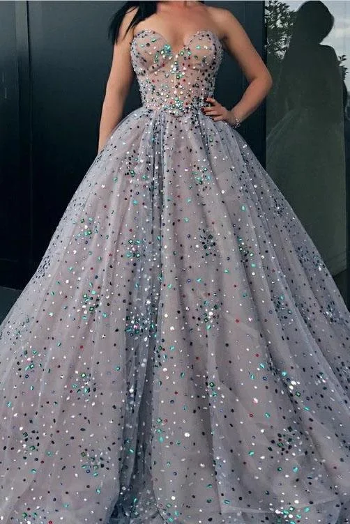 Princess Strapless Sweetheart Beads Ball Gown Rhinestone Prom Dress with Long Sparkly STI15308 Princess Strapless Sweetheart Beads Ball Gown Rhinestone Prom Dress with Long Sparkly STI15308