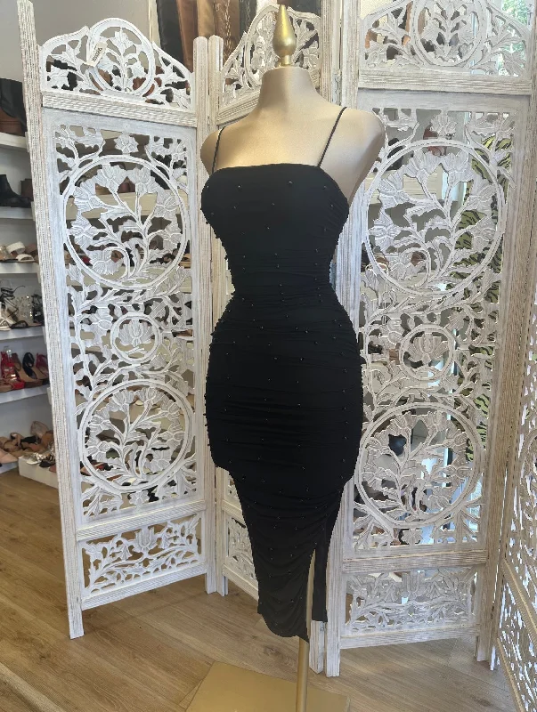 Pearl Detail Black Dress
