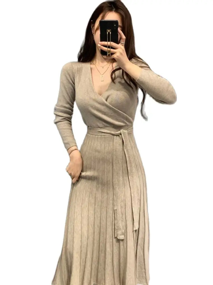 Dresses Stretchy Women Knitted Bodycon Pencil Dress Autumn Winter Solid Vestidos Long Sleeve V Neck Slim Lady Chic Dress Dresses Stretchy Women Knitted Bodycon Pencil Dress Autumn Winter Solid Vestidos Long Sleeve V Neck Slim Lady Chic Dress