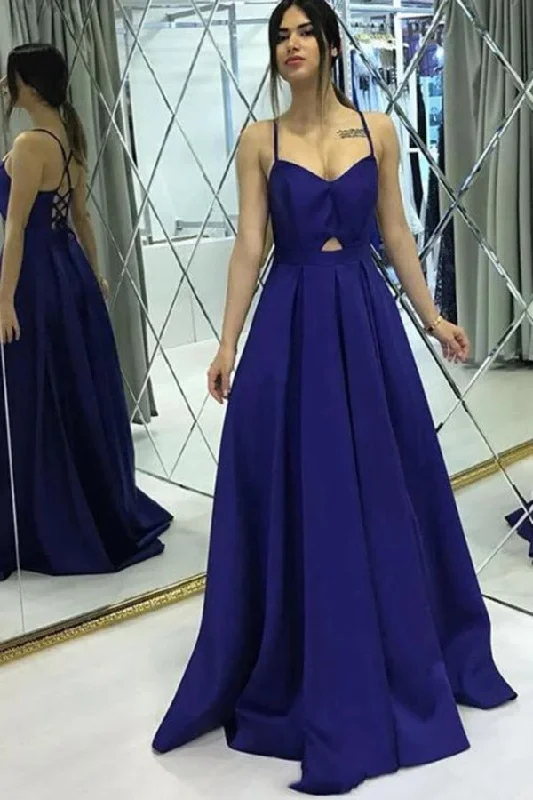Simple A Line Spaghetti Straps Satin Long Prom Dresses Criss PZX56KZN