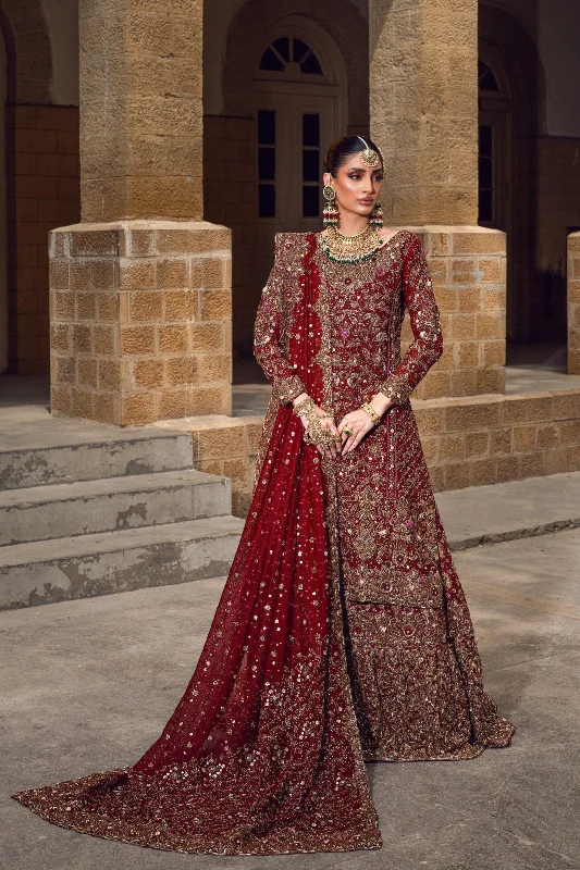 Pakistani Bridal Dress in Red Lehenga and Kameez Style
