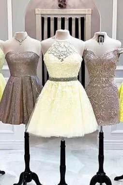 New Style Halter A line Homecoming Dresses Above Knee Short Prom Dresses