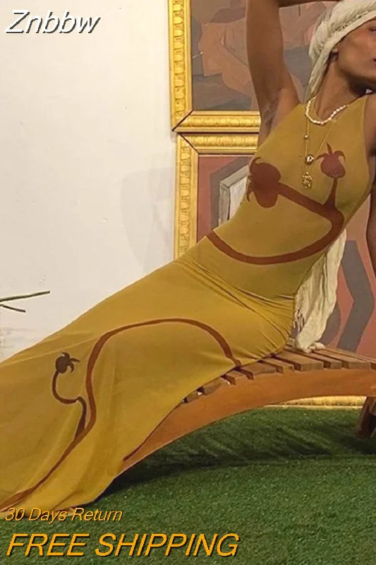 Znbbw Women Mesh See Through Bodycon Printed Sleeveless Long Dress 2023 Summer Clothes Wholesale Items For Business Streetwear 0410 Znbbw Women Mesh See Through Bodycon Printed Sleeveless Long Dress 2023 Summer Clothes Wholesale Items For Business Streetwear 0410
