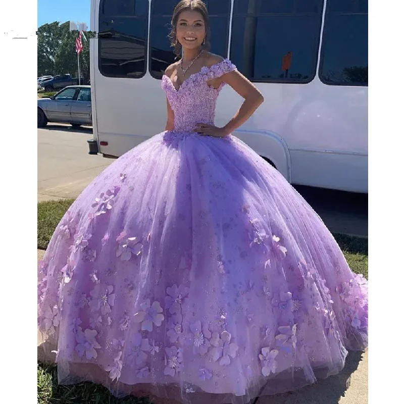 Luxurious Lavender Off The Shoulder Ball Gown,Sweet 16 Dress,Princess Dress Y7182
