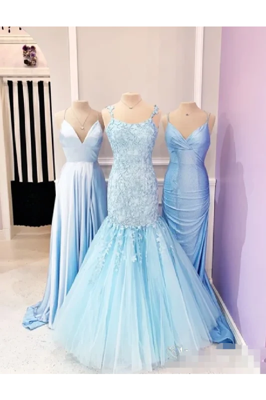 Spaghetti Straps Appliques Mermaid Prom Dress Ruffle Skirt Formal STIPEY5G4CG