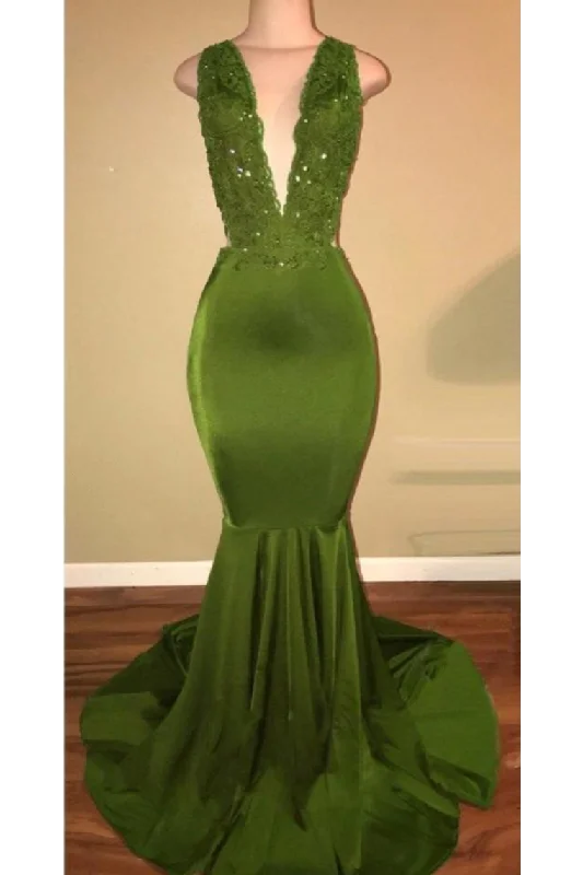 Prom Dresses Mermaid Beaded Bodice Satin V Neck Court STIPFK5F9NZ