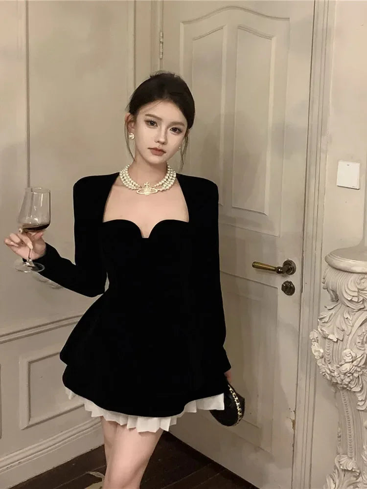 Znbbw Women Spring Autumn Vestidos French Hepburn Style Temperament Sexy Leisure Time Long Sleeved Black Velvet Evening Dress D5336 Znbbw Women Spring Autumn Vestidos French Hepburn Style Temperament Sexy Leisure Time Long Sleeved Black Velvet Evening Dress D5336