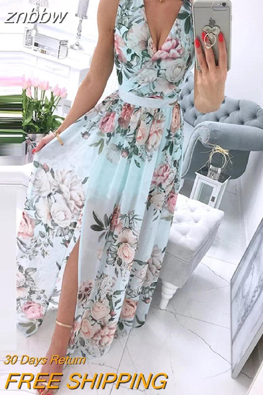 znbbw Deep V-Neck Sleeveless Beach Dress Elegant Women Chiffon Maxi Split Sunress Vintage Floral Print Long Cover-Ups Vestidos 0410 znbbw Deep V-Neck Sleeveless Beach Dress Elegant Women Chiffon Maxi Split Sunress Vintage Floral Print Long Cover-Ups Vestidos 0410