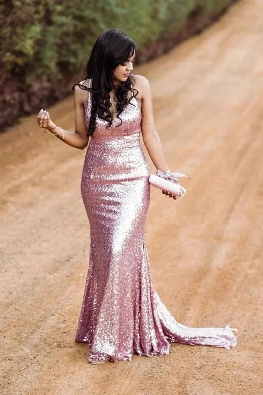 Sparkly Spaghetti Straps V Neck Prom Dresses With Sequins Dance STIPEDSHJM6