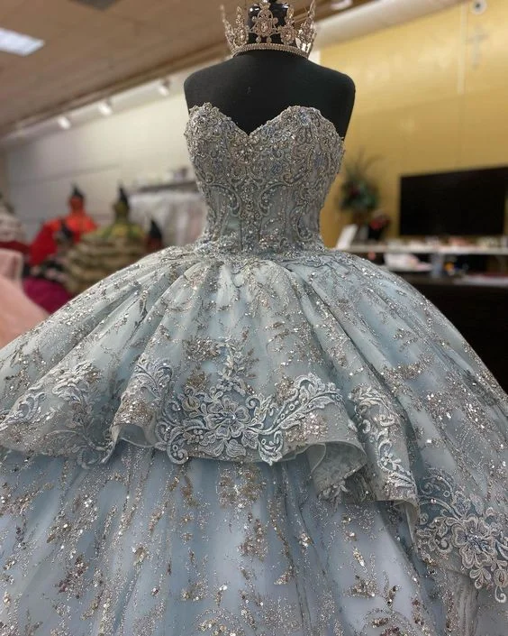 Handmade Smoke Blue Flowers Quinceanera Dress Sleeveless Appliques Ball Gown Sweet 16 Dress Y6294 Handmade Smoke Blue Flowers Quinceanera Dress Sleeveless Appliques Ball Gown Sweet 16 Dress Y6294