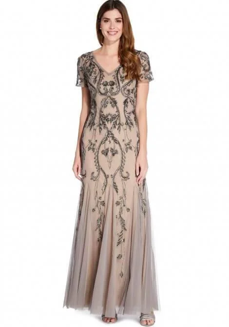 Adrianna Papell AP1E204586 Long Formal Short Sleeve Evening Dress Tunics Fall fleece Adrianna Papell AP1E204586 Long Formal Short Sleeve Evening Dress Tunics Fall fleece