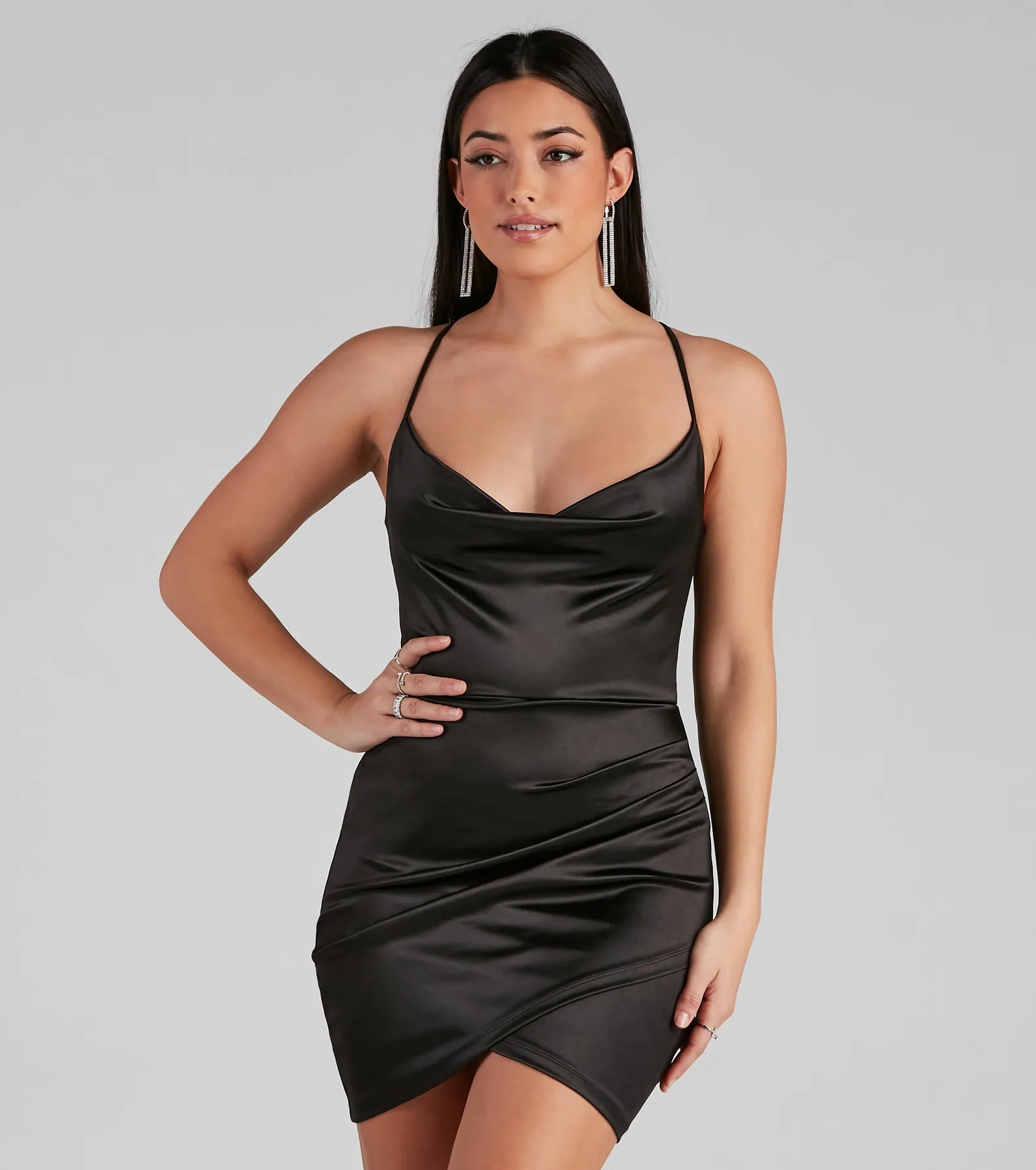 Colbie Satin Bodycon Party Dress Boat Neckline Classic