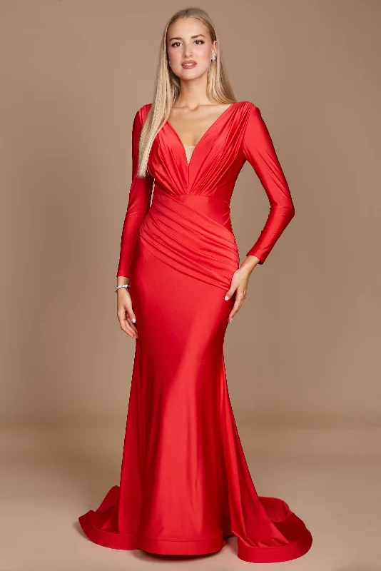 Dylan & Davids Long Sleeve Formal Fitted Evening Dress Red Tunics Top rated
