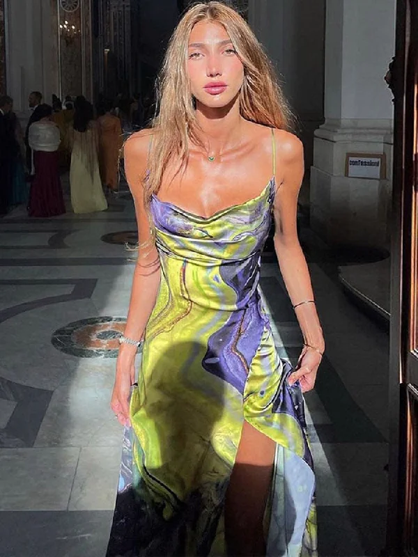 BerriesJam - Fashion Printed Spaghetti Strap Draped Slim Party Dress Tunics Practical durable BerriesJam - Fashion Printed Spaghetti Strap Draped Slim Party Dress Tunics Practical durable