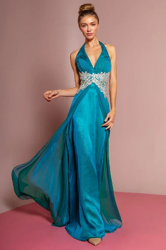 Prom Long Halter Neck Chiffon Evening Dress Tunics Velvet soft