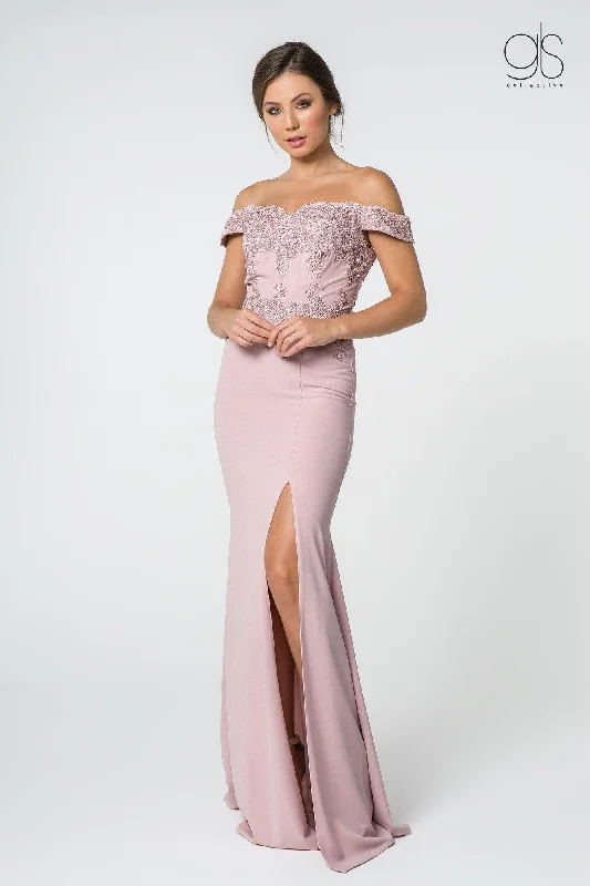 Mauve S Long Formal Off Shoulder Fitted Evening Dress Sale Boat Neckline Classic
