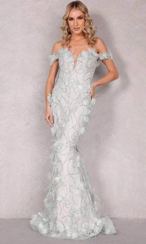 Terani Couture 2027GL3231 - Feather Floral Applique Evening Dress Tunics Luxurious premium Terani Couture 2027GL3231 - Feather Floral Applique Evening Dress Tunics Luxurious premium