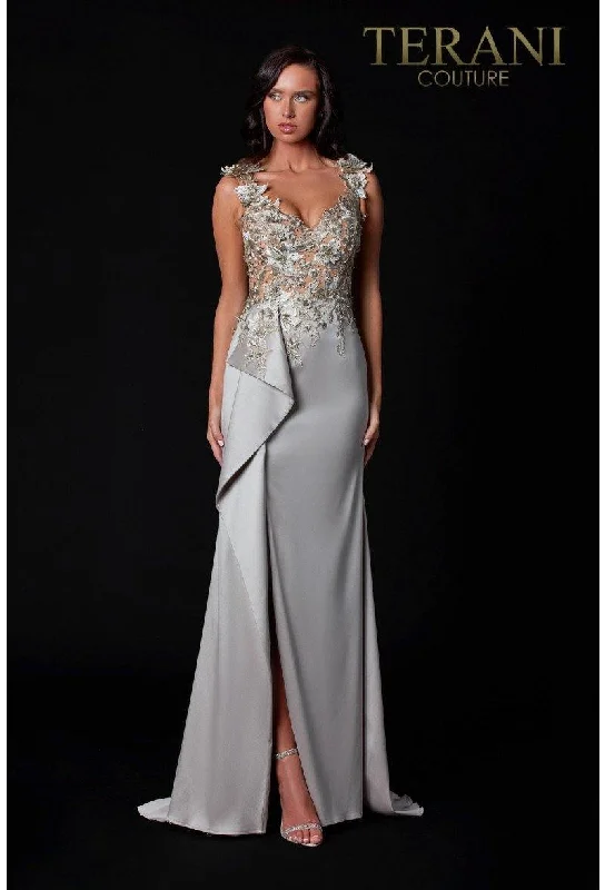 Terani Couture 2111E4751 Evening Dress With Sheer Embellished Top Bodycon Fitted Nightout Terani Couture 2111E4751 Evening Dress With Sheer Embellished Top Bodycon Fitted Nightout