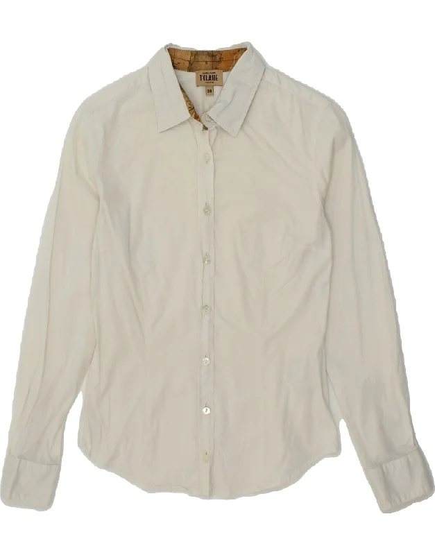ALVIERO MARTINI Womens Shirt EU 38 Medium White Cotton Terry Blend Velvet Blend Canvas Blend