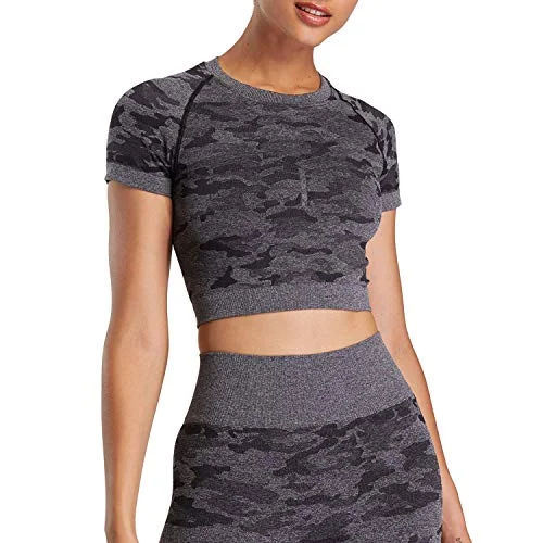 Aoxjox Women's Workout Short Sleeve Seamless Camo Crop Top Gym Sport Shirts (Camo/Black Charcoal, Medium) Mesh Fabric Canvas Fabric Denim Fabric Aoxjox Women's Workout Short Sleeve Seamless Camo Crop Top Gym Sport Shirts (Camo/Black Charcoal, Medium) Mesh Fabric Canvas Fabric Denim Fabric